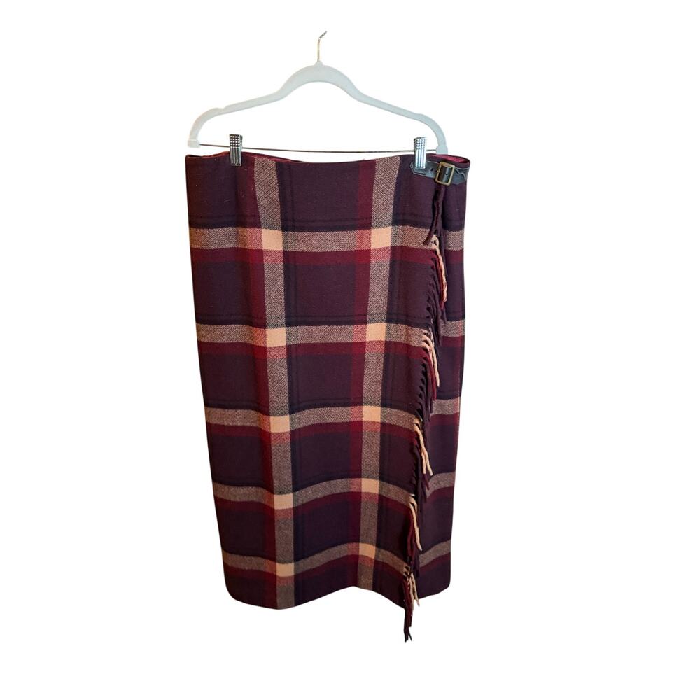 Eddie Bauer Wrap Skirt Women's Size 20 Multicolor Plaid Fringe Side Zip Pull On